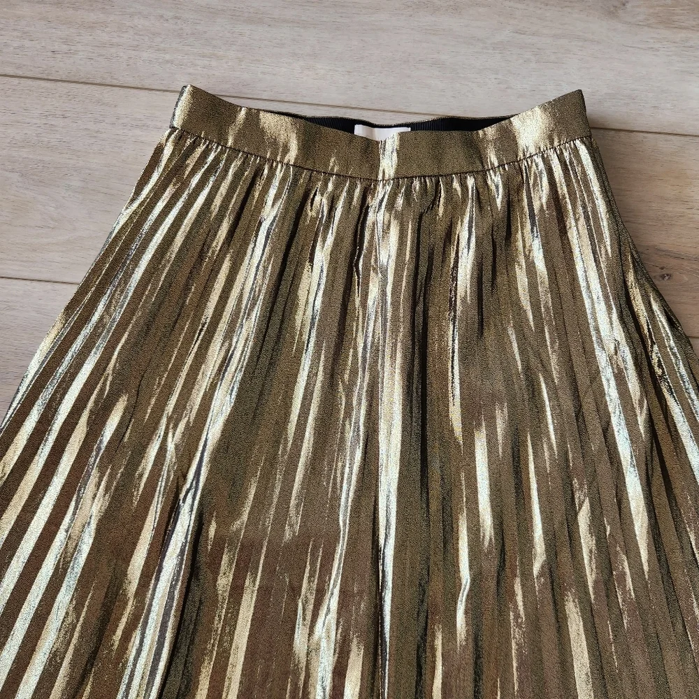 J Crew Collection Metallic Pleated Midi Skirt Womens Size 8 A-line Gold Black